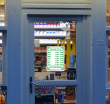 Load image into Gallery viewer, Opening Closing Times Sticker Sign for Shop Door or Window, Business Premises with Name and Telephone Number or Graphics - Bolsover Designs