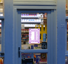 Load image into Gallery viewer, Opening Closing Times Sticker Sign for Shop Door or Window, Business Premises with Name and Telephone Number or Graphics - Bolsover Designs