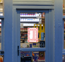 Load image into Gallery viewer, Opening Closing Times Sticker Sign for Shop Door or Window, Business Premises with Name and Telephone Number or Graphics - Bolsover Designs