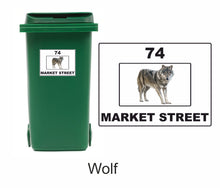 Load image into Gallery viewer, 3 x Animal Themed Wheelie Bin Stickers, Address Sign, House Home or Business, Door Number Road Name Sticker, A5 or A4 Size - Bolsover Designs
