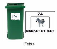 Load image into Gallery viewer, 3 x Animal Themed Wheelie Bin Stickers, Address Sign, House Home or Business, Door Number Road Name Sticker, A5 or A4 Size - Bolsover Designs