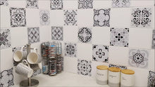 Load and play video in Gallery viewer, Mosaic Tile Stickers, Grey, Pack Of 16, All Sizes, Waterproof, Azulejo Transfers For Kitchen / Bathroom Tiles G55