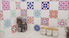 Load and play video in Gallery viewer, Mosaic Tile Stickers, Pack Of 16, All Sizes, Waterproof, Azulejo Transfers For Kitchen / Bathroom Tiles GT27