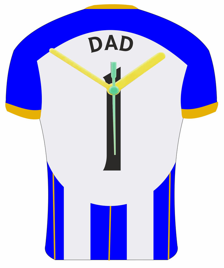 Number 1 DAD Quartz Clock In Shape of Football Shirts In Your Favourite Team Colours,, Prem + Championship