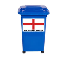 Load image into Gallery viewer, 4 x Flag Themed Wheelie Bin Stickers, Address Sign, House Home or Business, Door Number Road Name Sticker, A5 or A4 Size
