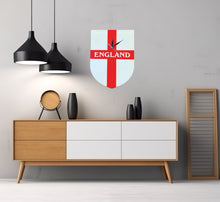 Load image into Gallery viewer, Flag Clock, Shield Shape Featuring The St George&#39;s Flag of England, With ENGLAND across the Middle, 2 Sizes Available, Battery Included
