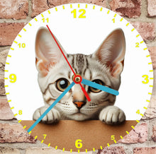 Load image into Gallery viewer, Cat Clocks, A Choice Of Cats on a Quartz Clock. Stand or Wall Mounted, 200mm, Battery Included
