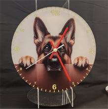 Load image into Gallery viewer, Your Favourite Peeking Dog Breed On A Quartz Clock, Stand or Wall Mounted, 200mm or 300mm Diameter
