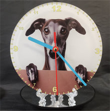 Load image into Gallery viewer, Your Favourite Peeking Dog Breed On A Quartz Clock, Stand or Wall Mounted, 200mm or 300mm Diameter
