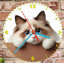 Load image into Gallery viewer, Cat Clocks, A Choice Of Cats on a Quartz Clock. Stand or Wall Mounted, 200mm, Battery Included
