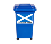 Load image into Gallery viewer, 4 x Flag Themed Wheelie Bin Stickers, Address Sign, House Home or Business, Door Number Road Name Sticker, A5 or A4 Size
