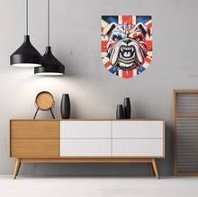 Load image into Gallery viewer, Flag Clock, Shield Shape Featuring The Union Jack Flag of Great Britain, With a Snarling British Bulldog, 2 Sizes Available, Battery Included
