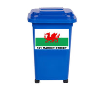 Load image into Gallery viewer, 4 x Flag Themed Wheelie Bin Stickers, Address Sign, House Home or Business, Door Number Road Name Sticker, A5 or A4 Size

