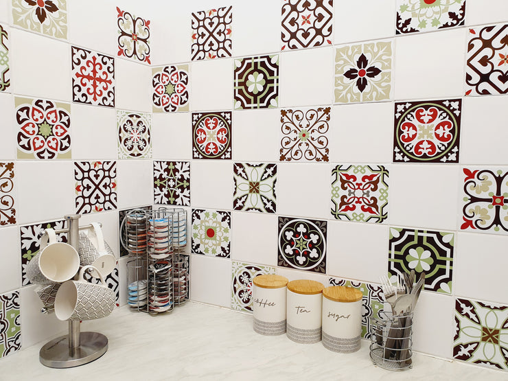 Mosaic Tile Stickers, Pack Of 16, All Sizes, Waterproof, Azulejo Transfers For Kitchen / Bathroom Tiles C53 - Bolsover Designs