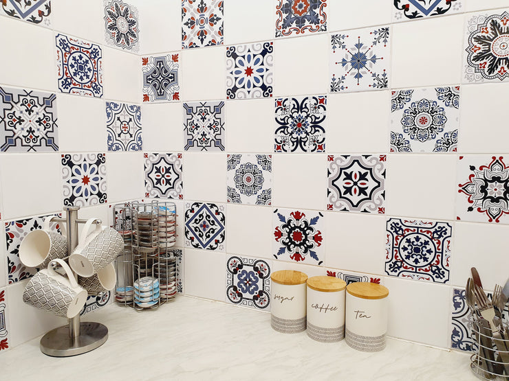 Mosaic Tile Stickers, Pack Of 16, All Sizes, Waterproof, Azulejo Transfers For Kitchen / Bathroom Tiles C15 - Bolsover Designs