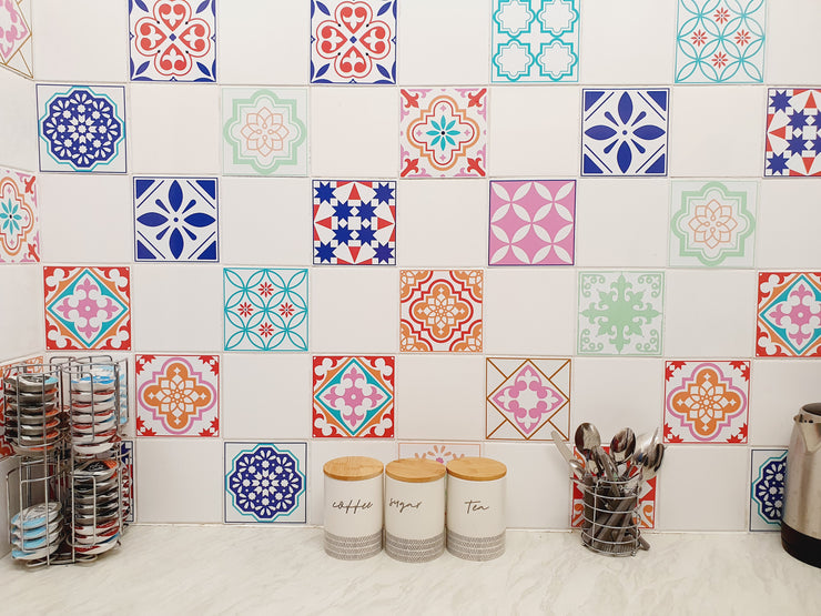 Mosaic Tile Stickers, Pack Of 16, All Sizes, Waterproof, Azulejo Transfers For Kitchen / Bathroom Tiles GT27 - Bolsover Designs