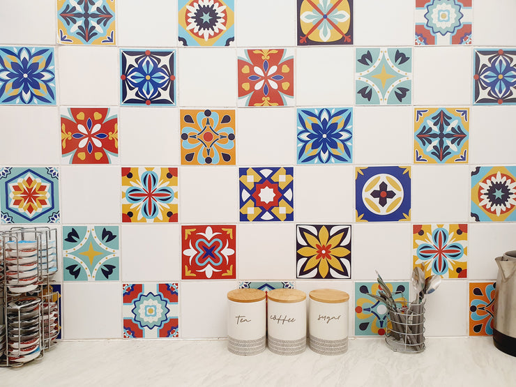 Mosaic Tile Stickers, Pack Of 16, All Sizes, Waterproof, Azulejo Transfers For Kitchen / Bathroom Tiles C39 - Bolsover Designs