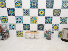 Load image into Gallery viewer, Mosaic Tile Stickers, Pack Of 16, All Sizes, Waterproof, Azulejo Transfers For Kitchen / Bathroom Tiles GT15
