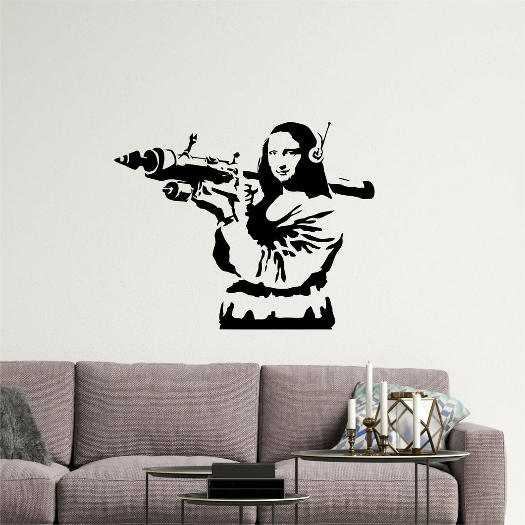 Banksy Mona Lisa + Rocket Launcher Wall Art for Living Room Bedroom Window, 3 Sizes - Bolsover Designs