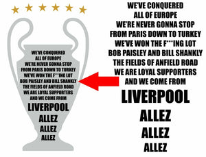 Allez Allez Allez + European Cup + 6 Stars Wall Art Decal For Wall / Window etc - Bolsover Designs