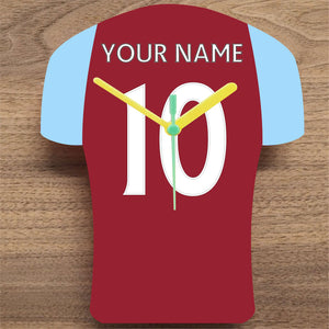 Quartz Clock In Shape of Football Shirts In Your Favourite Team Colours, You Choose Name & Number