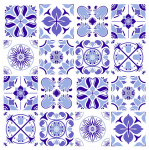 Pack Of 16 Blue Shades Pattern Mosaic Waterproof Tile Stickers, Transfers For 150mm x 150mm or 6 Inch Kitchen or Bathroom Tiles Design BL08 - Bolsover Designs