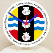 English Counties Clock, Flag Of Your Chosen County On A Quartz Clock, With Towns Listed Around EdgeStand or Wall Mounted, 200mm