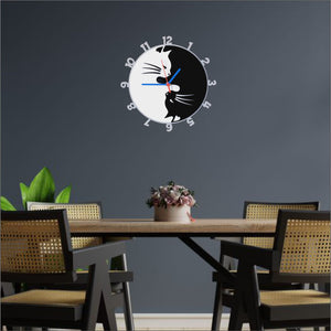 Cats 3D Wall Clock Black and White Cats In Yin Yang design. Great for Cat lovers.