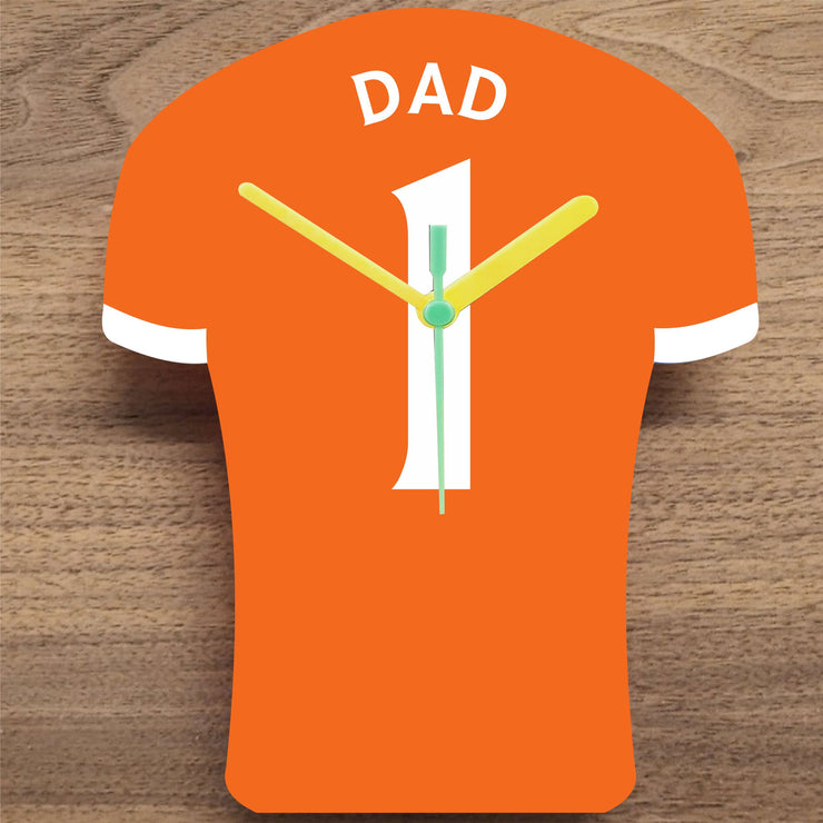 Number 1 DAD Quartz Clock In Shape of Football Shirts In Your Favourite Team Colours,, Prem + Championship