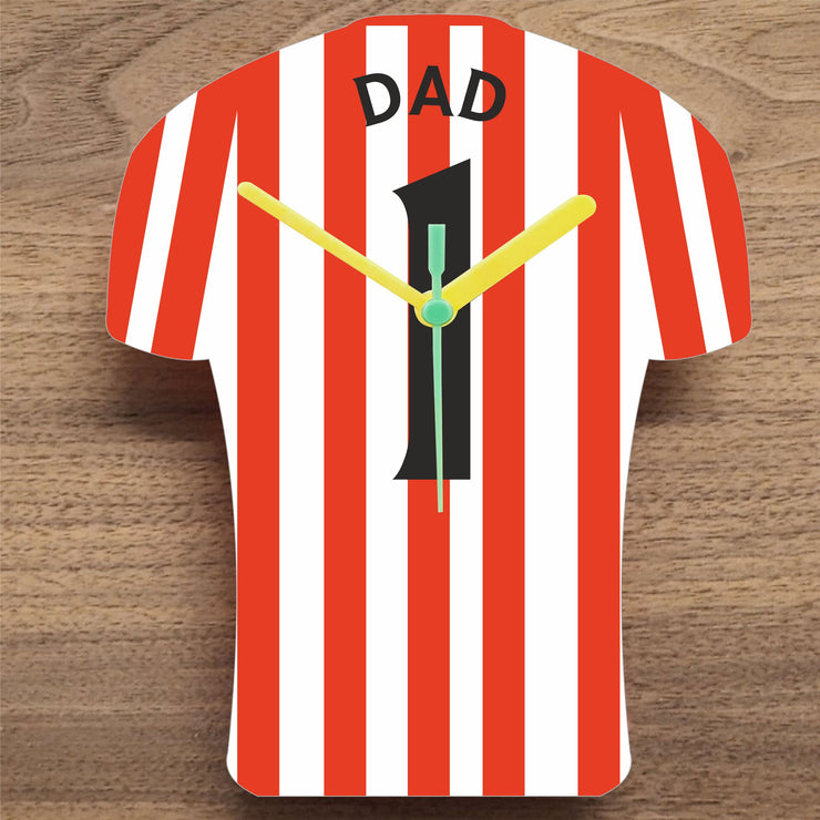 Number 1 DAD Quartz Clock In Shape of Football Shirts In Your Favourite Team Colours,, Prem + Championship