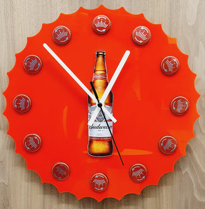 3D Clock In Style Of Budweiser Bottle Top With Actual Budweiser Bottle Tops In Place Of Hours