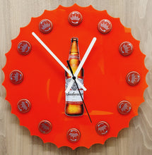 Load image into Gallery viewer, 3D Clock In Style Of Budweiser Bottle Top With Actual Budweiser Bottle Tops In Place Of Hours
