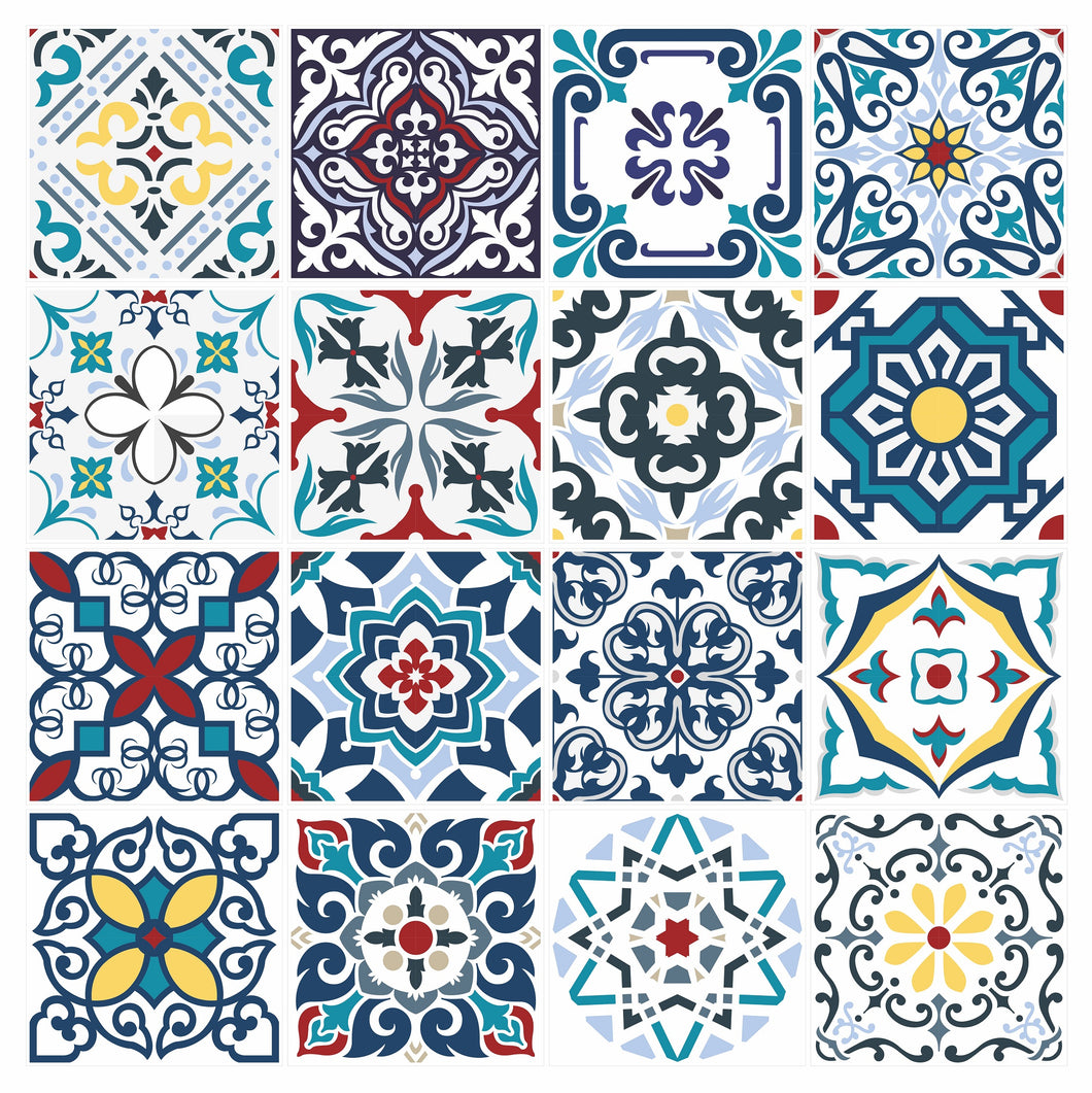Mosaic Tile Stickers, Pack Of 16, All Sizes, Waterproof, Azulejo Transfers For Kitchen / Bathroom Tiles C17 - Bolsover Designs
