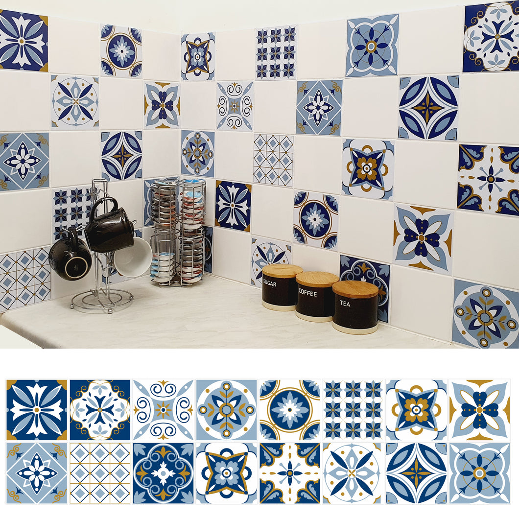 Mosaic Tile Stickers, Pack Of 16, All Sizes, Waterproof, Azulejo Transfers For Kitchen / Bathroom Tiles C28 - Bolsover Designs
