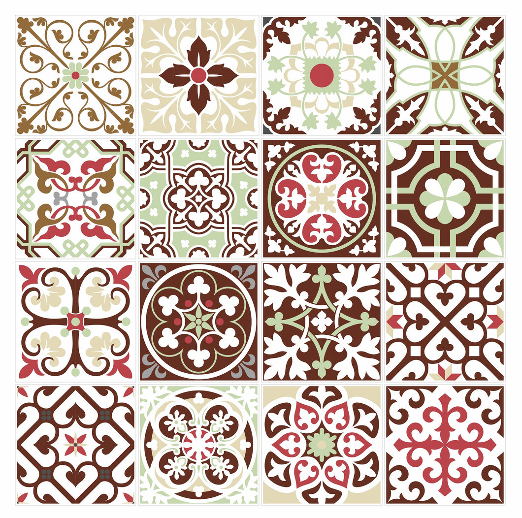 Mosaic Tile Stickers, Pack Of 16, All Sizes, Waterproof, Azulejo Transfers For Kitchen / Bathroom Tiles C53 - Bolsover Designs