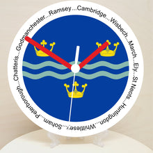 Load image into Gallery viewer, English Counties Clock, Flag Of Your Chosen County On A Quartz Clock, With Towns Listed Around EdgeStand or Wall Mounted, 200mm
