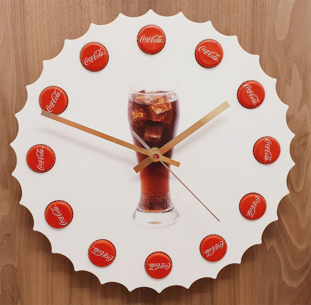 Clock In Style Of Coke Bottle Top With Actual Cocacola Bottle Tops In Place Of Hours