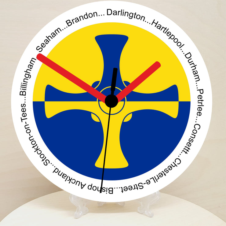 English Counties Clock, Flag Of Your Chosen County On A Quartz Clock, With Towns Listed Around EdgeStand or Wall Mounted, 200mm