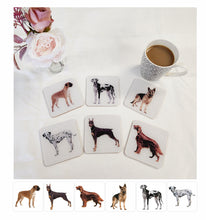 Load image into Gallery viewer, Drinks Coasters, Dog Design, For Table Top, Mancave Bar, For Coffee Cups, Teacups, Alcoholic Drinks,
