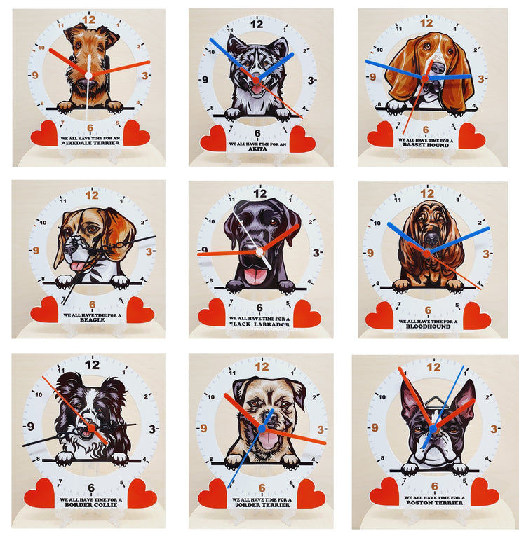 Dog Breed Clocks, Your favourite Peeking Dog On A Quartz Clock, Stand or Wall Mounted, 200mm