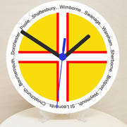 English Counties Clock, Flag Of Your Chosen County On A Quartz Clock, With Towns Listed Around EdgeStand or Wall Mounted, 200mm