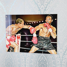 Load image into Gallery viewer, Sketch Style Vectorised Wall Art of Chris Eubank &amp; Nigel Benn Boxing, In  Full Colour, Glass Like but on Acrylic
