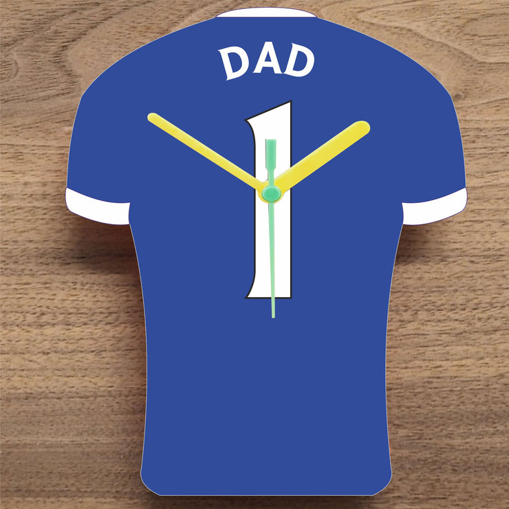 Number 1 DAD Quartz Clock In Shape of Football Shirts In Your Favourite Team Colours,, Prem + Championship