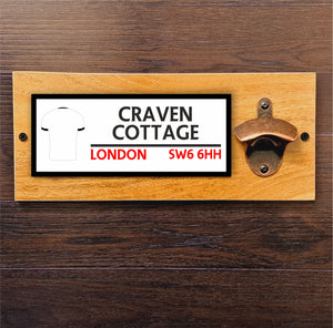 Bottle Opener With Your Favourite Football Teams Address Plaque, Great For Home Bar / Man Cave