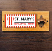 Bottle Opener With Your Favourite Football Teams Address Plaque, Great For Home Bar / Man Cave