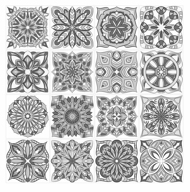 Mosaic Tile Stickers, Grey, Pack Of 16, All Sizes, Waterproof, Azulejo Transfers For Kitchen / Bathroom Tiles G54 - Bolsover Designs
