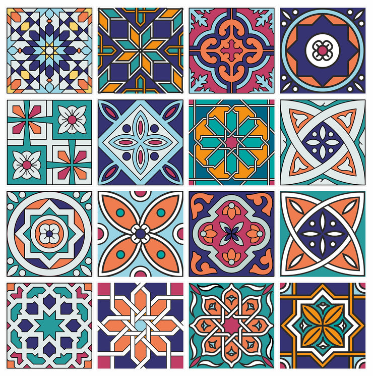 Mosaic Tile Stickers, Pack Of 16, All Sizes, Waterproof, Azulejo Transfers For Kitchen / Bathroom Tiles GT13 - Bolsover Designs