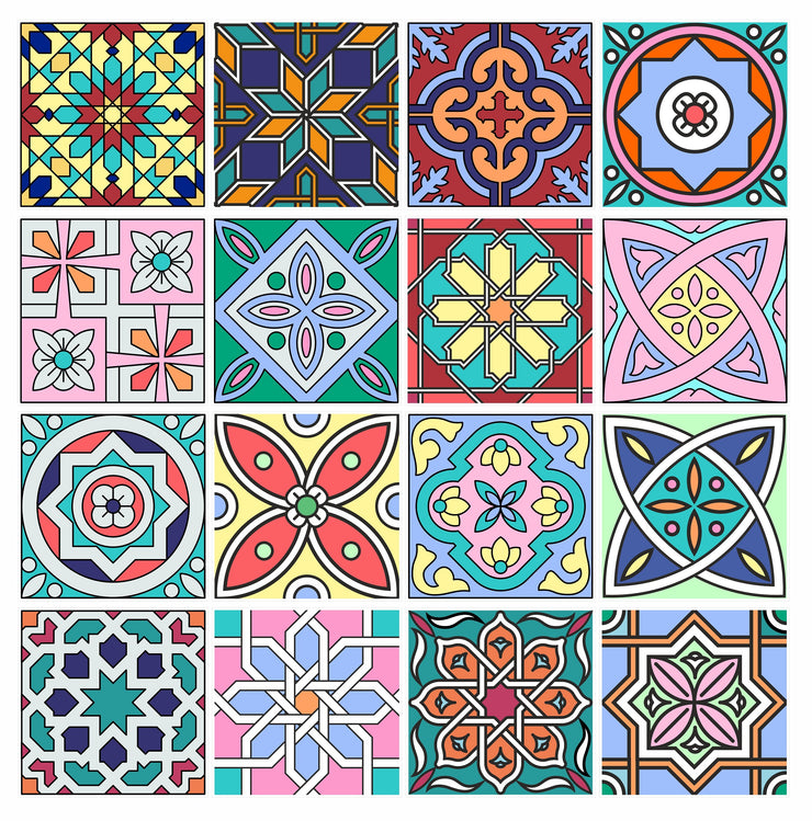 Mosaic Tile Stickers, Pack Of 16, All Sizes, Waterproof, Azulejo Transfers For Kitchen / Bathroom Tiles GT14 - Bolsover Designs