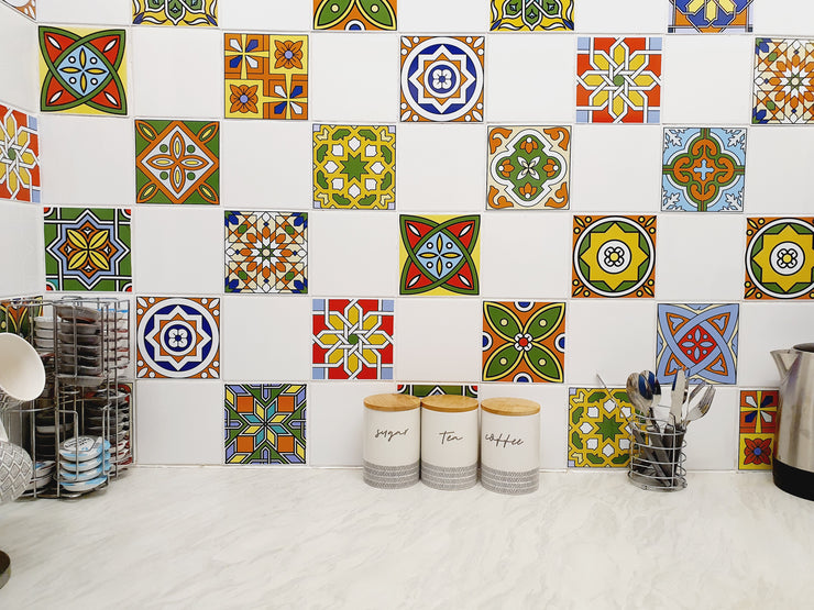 Mosaic Tile Stickers, Pack Of 16, All Sizes, Waterproof, Azulejo Transfers For Kitchen / Bathroom Tiles GT16 - Bolsover Designs