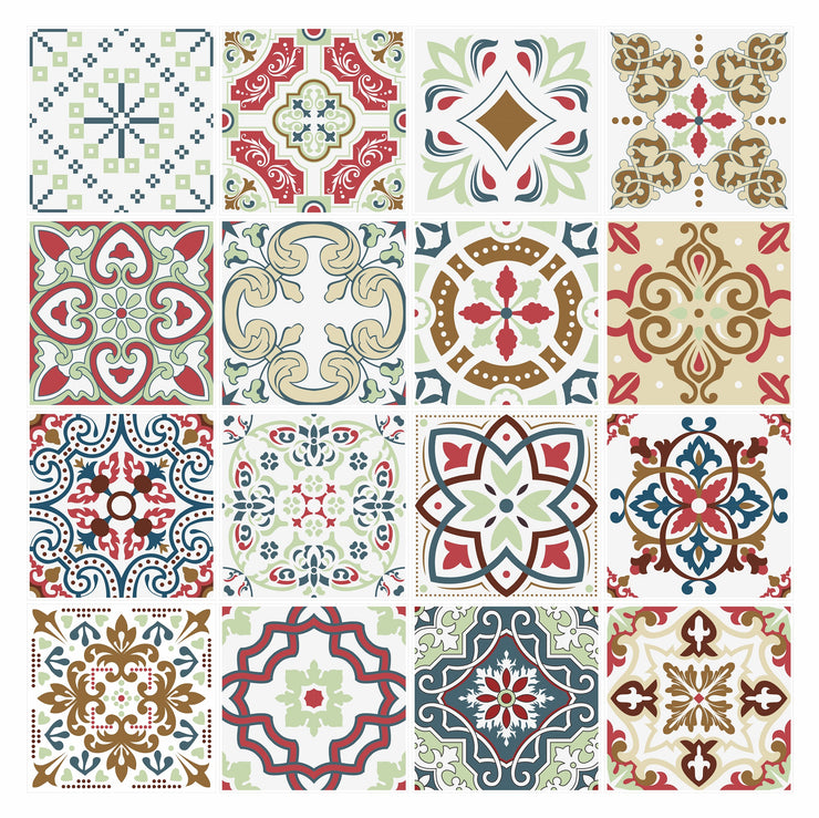 Mosaic Tile Stickers, Pack Of 16, All Sizes, Waterproof, Azulejo Transfers For Kitchen / Bathroom Tiles GT36 - Bolsover Designs